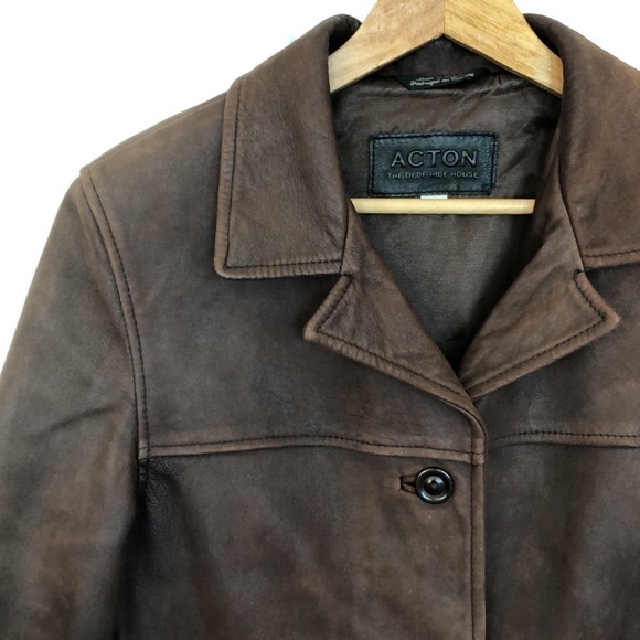 LEATHER jacket chocolate brown fully lined. 3/4 length with pockets - Picture 2 of 9